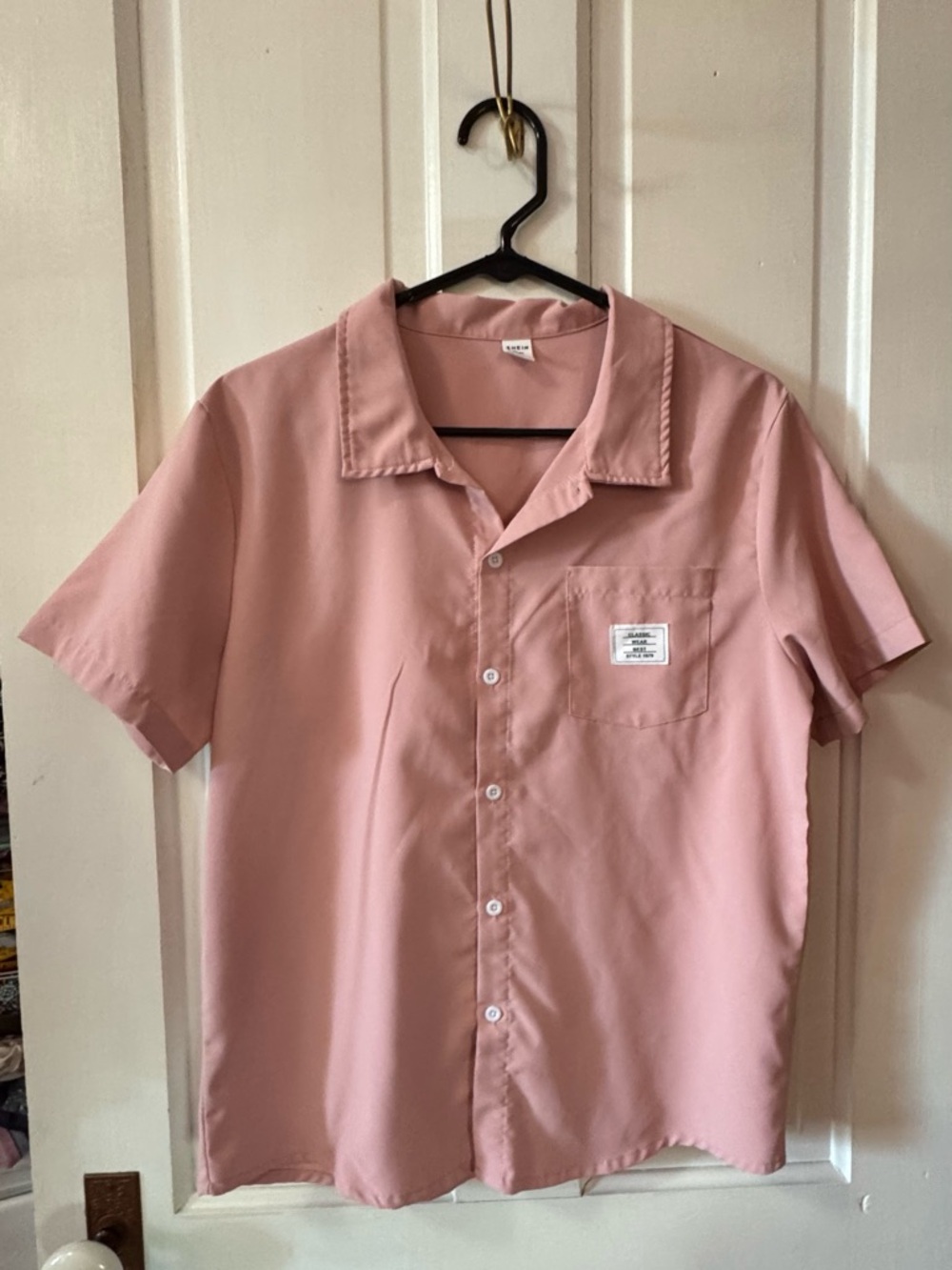 SHEIN Dusty Rose Short-Sleeve Button-Down Shirt